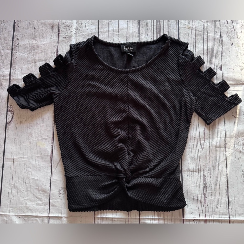 By &‎ By Womans Slit Sleeve Shirt Black Size Small Stretchy